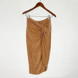 NEW JLUXLABEL Kimora Slinky Asymmetrical Midi Skirt Stretch Tan Size M